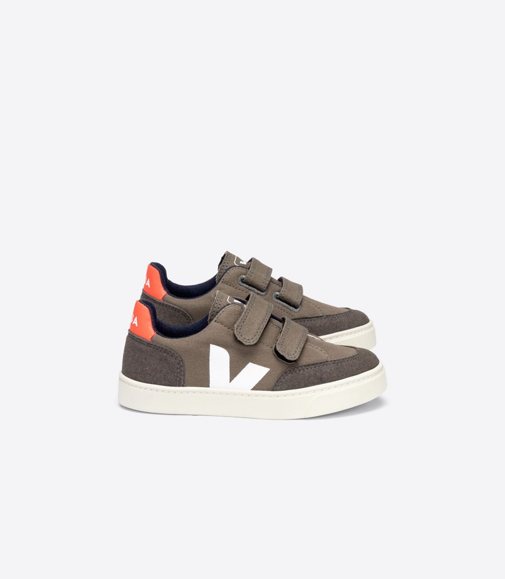 Veja Sneakers Barn - V-12 Velcro Canvas - Grå/Orange/Vita - 825307-LTH